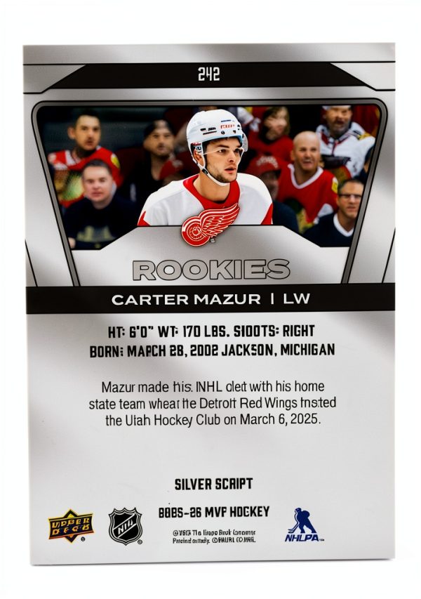 Detroit Red Wings Carter Mazur Upper Deck Card-1