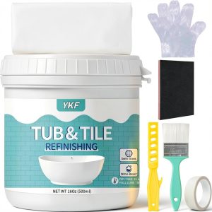 Tub and Tile Refinishing Kit - White Bathtub Paint for Bathroom & Kitchen - Odorless DIY Ceramic Tile Resurfacing for Sinks, Showers, Countertops and Wall Tiles - Waterproof & Semi-Gloss Finish (16 oz)-0