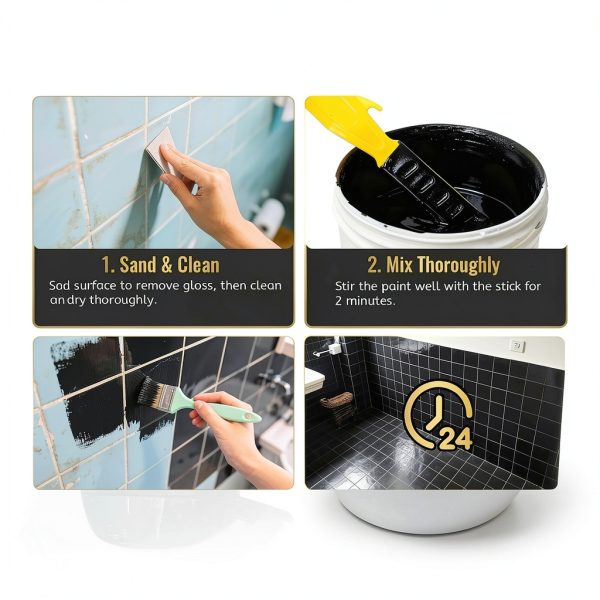 Tub and Tile Refinishing Kit YKF Black Water‑Based Polyurethane 16 oz-5